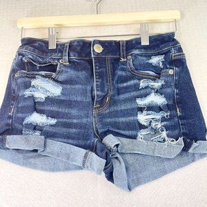AMERICAN EAGLE OUTFITTERS Womens S Dark Wash High Rise Super Stretch Shorties